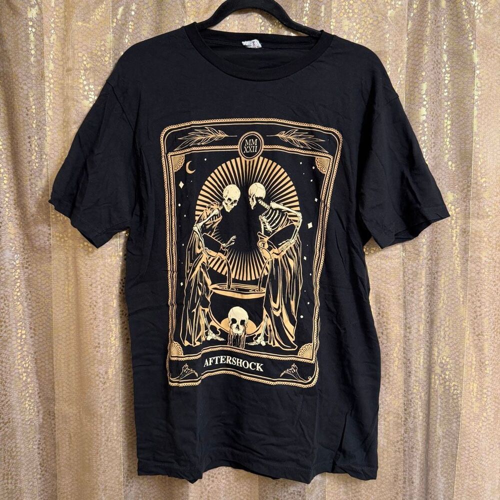 Aftershock 2022 Tour Lineup Black Skeletons Tarot Graphic T Shirt Unisex Large